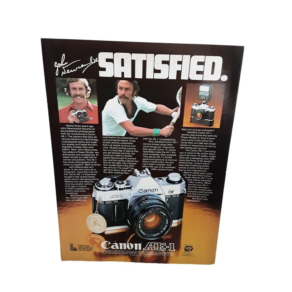 Canon AE1 Camera John Newcombe Tennis vintage 1980 Magazine Print Ad